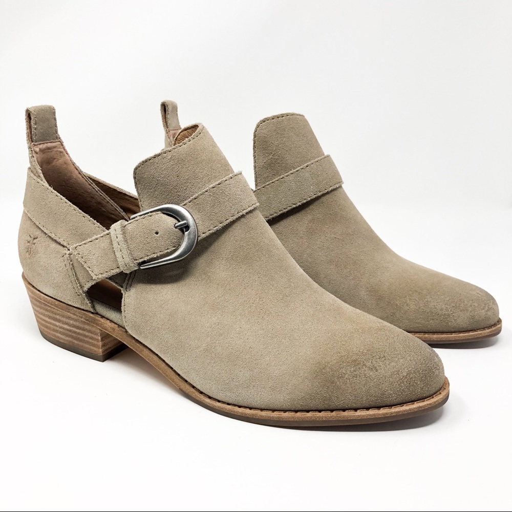 Frye Mia Cutout Suede Taupe Brown Ankle Boots 8.5